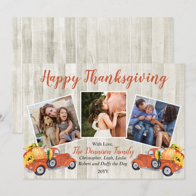 Rustic Truck |Sunflowers Photo Happy Thanksgiving  Holiday Card (Front/Back)