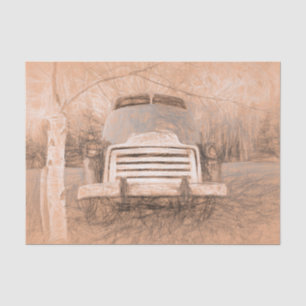 Rustic Truck Vintage Sepia Brown Retro Sketch Art Tissue Paper