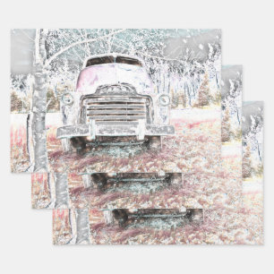 Rustic Truck Vintage White Grey Retro Distressed Wrapping Paper Sheet