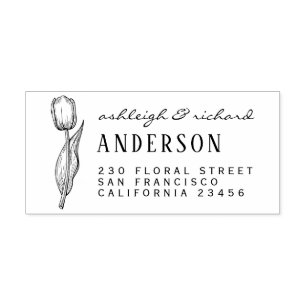 Rustic Tulip Flower Custom Names Return Address Rubber Stamp