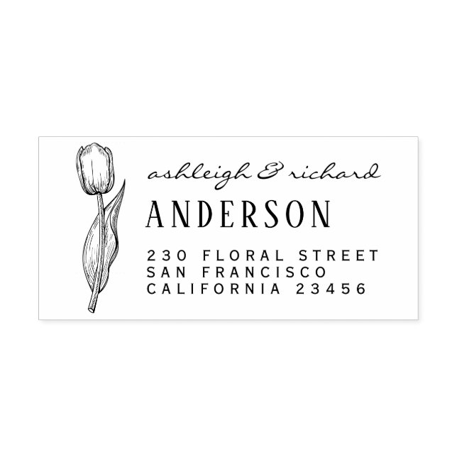 Rustic Tulip Flower Custom Names Return Address Rubber Stamp (Imprint)