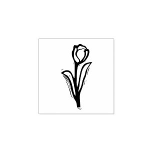 Rustic Tulip Folk Art Flower Floral Lino-cut Look Rubber Stamp