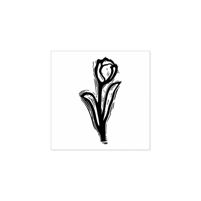 Rustic Tulip Folk Art Flower Floral Lino-cut Look Rubber Stamp (Imprint)