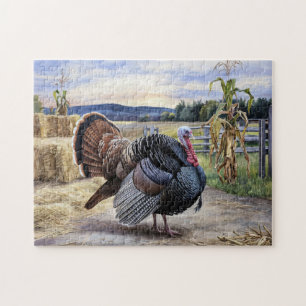 Rustic Turkey Farm Painting Thanksgiving Art Jigsaw Puzzle