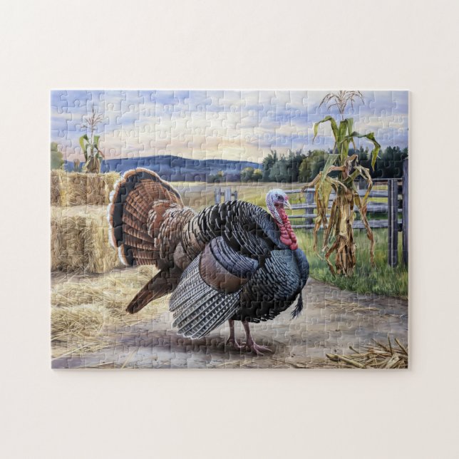 Rustic Turkey Farm Painting Thanksgiving Art Jigsaw Puzzle (Horizontal)