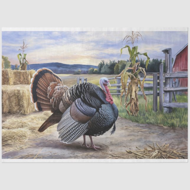 Rustic Turkey Farm Thanksgiving Decoupage Tissue Paper (Front)