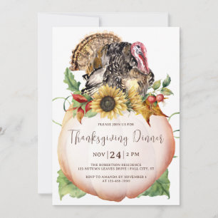 Rustic Turkey Pumpkin Thanksgiving Dinner Invitation