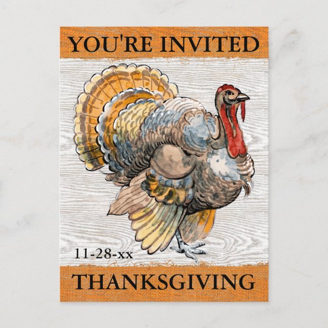 Rustic Turkey Thanksgivingj Dinner Invitation Postcard (Front)