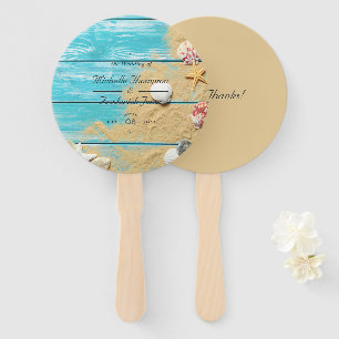 Rustic Turquoise Beach Wedding Hand Fan