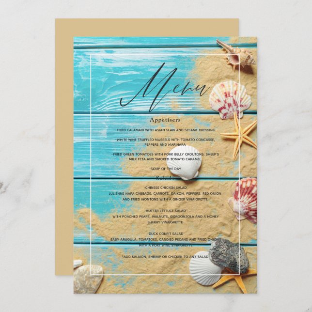 Rustic Turquoise Beach Wedding Menu (Front/Back)