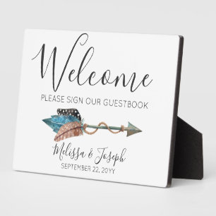 Rustic Turquoise Boho Arrow Welcome Guestbook Sign Plaque