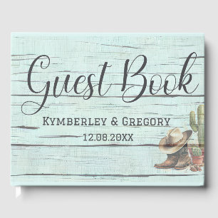 Rustic Turquoise Country Western Boots Hat Guest Book
