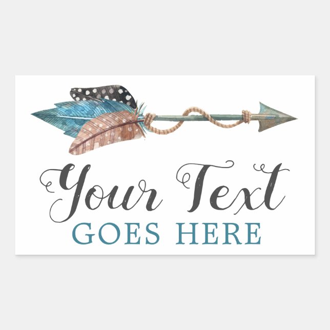 Rustic Turquoise Feathers Tribal Arrow Boho Chic Rectangular Sticker (Front)