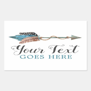 Rustic Turquoise Feathers Tribal Arrow Boho Chic Rectangular Sticker