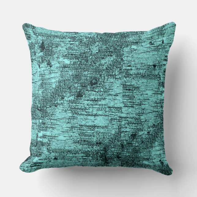Rustic Turquoise Green Graphic Birch Bark Pattern Cushion (Front)