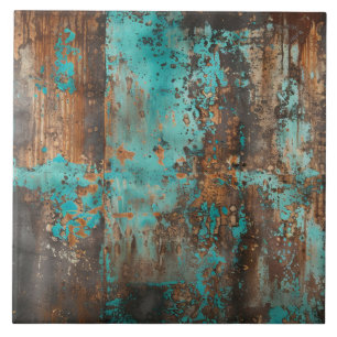 Rustic Turquoise Patina Abstract Tile