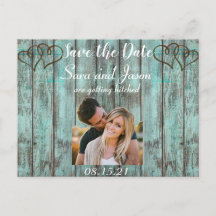 Rustic turquoise Save the Date