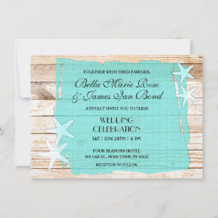 Rustic Turquoise Starfish Seashell Wedding Invite