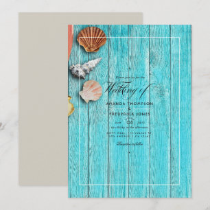 Rustic Turquoise Summer Beach Wedding Invitation