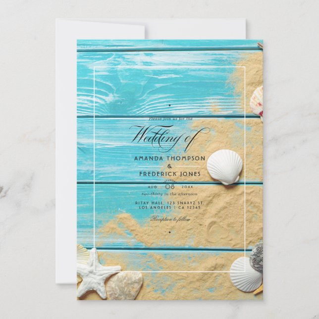 Rustic Turquoise Summer Beach Wedding Invitation (Front)
