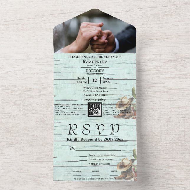 Rustic Turquoise Western Photo QR Code All In One Invitation (Inside)