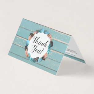 Rustic Turquoise Wood & Feather Arrow Thank You