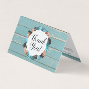 Rustic Turquoise Wood & Feather Arrow Thank You