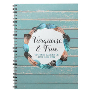 Rustic Turquoise Wood & Feather Wreath Boho Chic Notebook