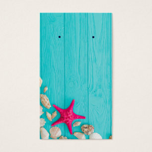 Rustic Turquoise Wood Seashells Earring Holder