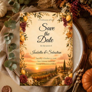 Rustic Tuscan Autumn Romance Wedding Save The Date