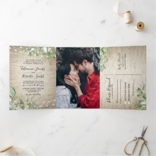 Rustic Tuscan Greenery All in One Wedding Tri-Fold Invitation