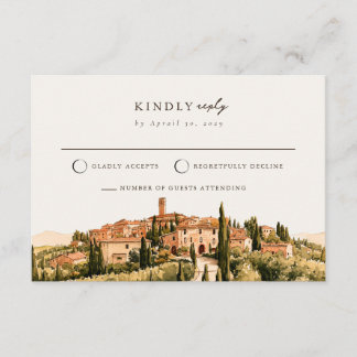Rustic Tuscan Hill Town Italy Mail Back RSVP Card 