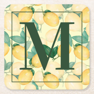 Rustic Tuscan Lemons and Greenery Square Paper Coaster