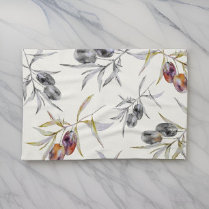 Rustic Tuscan Watercolor Olive Branch Tea Towel