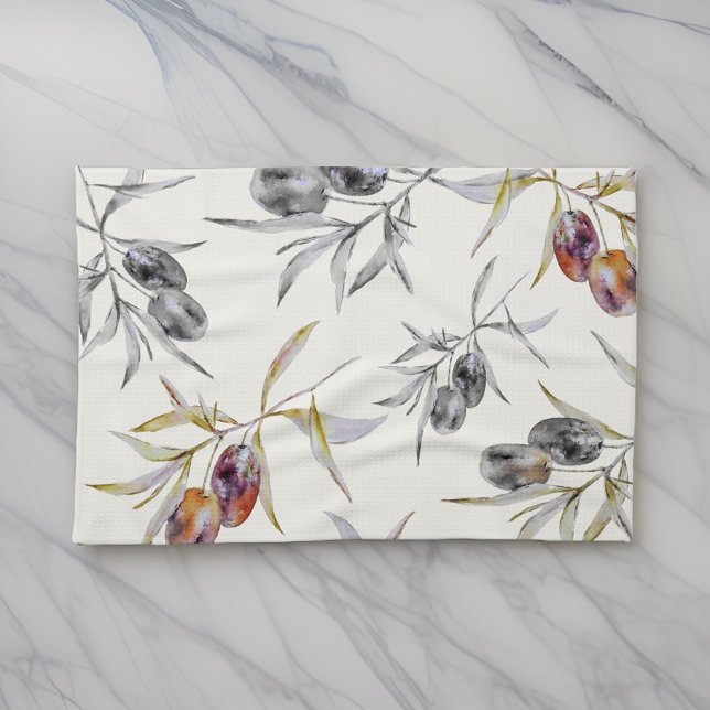 Rustic Tuscan Watercolor Olive Branch Tea Towel (Creator Uploaded)