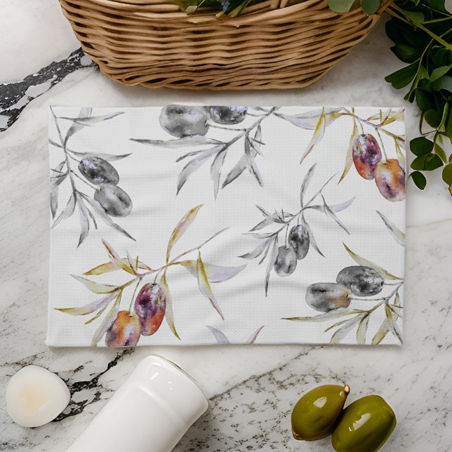 Rustic Tuscan Watercolor Olive Branch Tea Towel (Creator Uploaded)