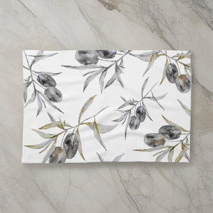 Rustic Tuscan Watercolor Olive Branch Tea Towel