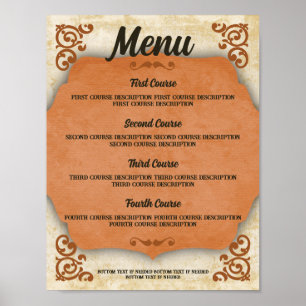 Rustic Tuscan western chef catering dinner menu Po Poster