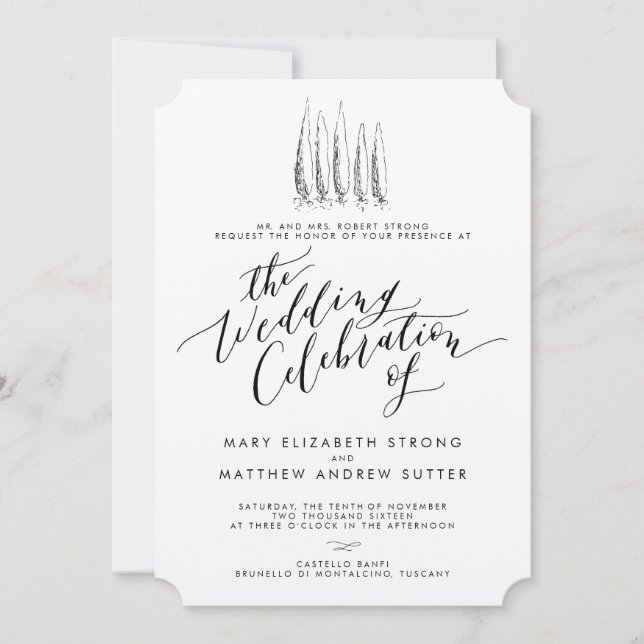 Rustic Tuscany Calligraphy Wedding Invitation (Front)