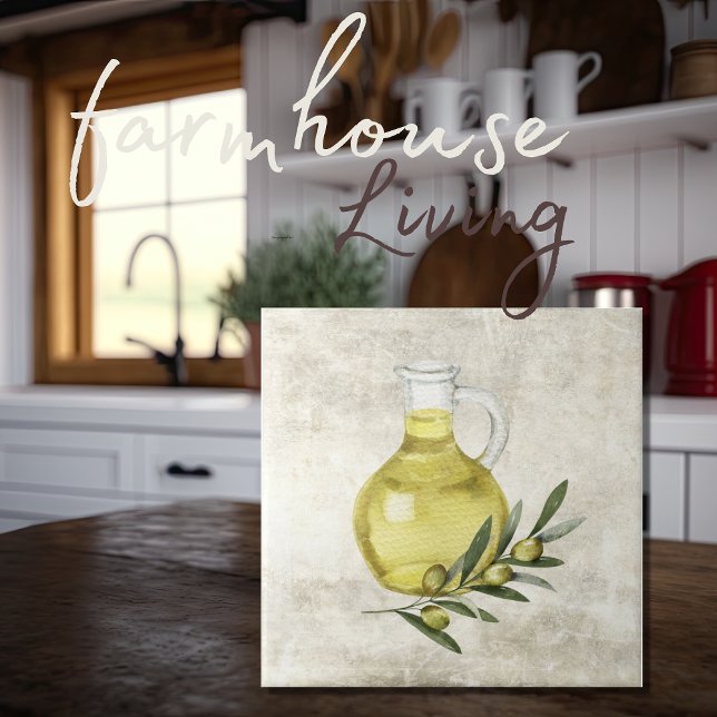 Rustic Tuscany Olive Oil Bottle Watercolors Tile (Creator Uploaded)