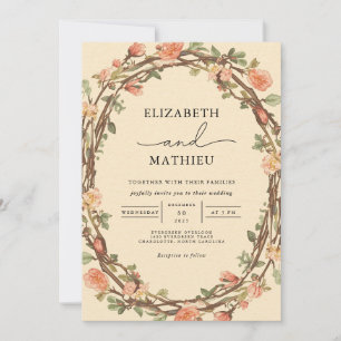 Rustic Twig Blossom Frame Wedding Invitation