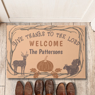Rustic Twigs Psalm 136:3 Give Thanks to the Lord  Doormat
