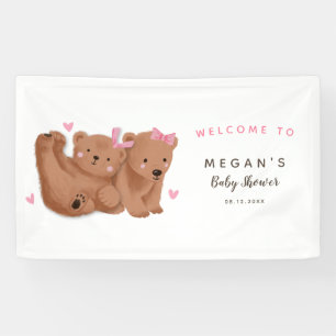 Rustic Twin Girls Cub Bear Baby Shower Banner