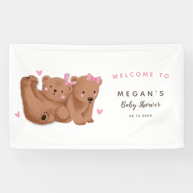Rustic Twin Girls Cub Bear Baby Shower  Banner (Horizontal)