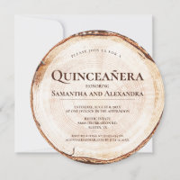 Rustic Twin Girls Quinceañera Wood Grain 15 years