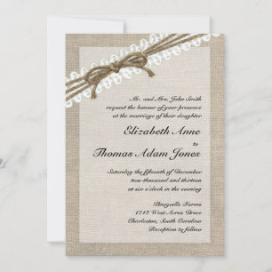 Rustic Twine and Lace Burlap 2 Wedding Invitation