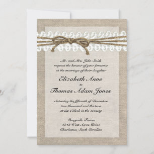 Rustic Twine and Lace Burlap Wedding Invitation
