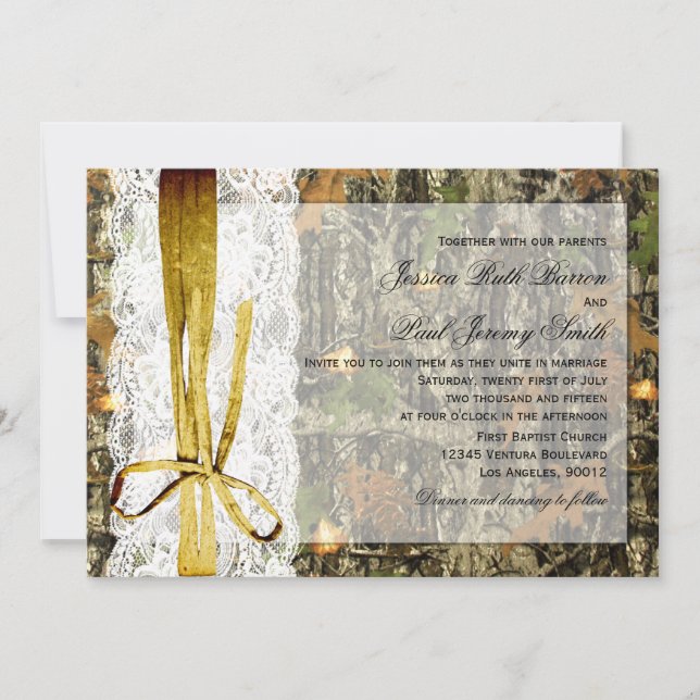 Rustic Twine and Lace Camo Wedding Invitations (Front)