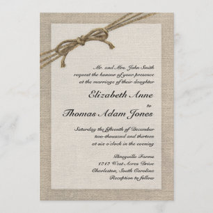 Rustic Twine Bow and Burlap Wedding Invitation