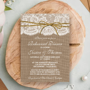Rustic Twine Bow Wedding Rehearsal Dinner Invitation
